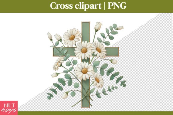 Christian Cross Clipart Daisy Floral Illustrations