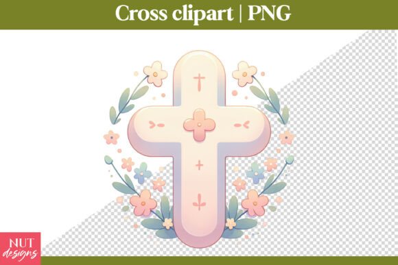 Christian Cross Clipart Pastel Floral Illustrations