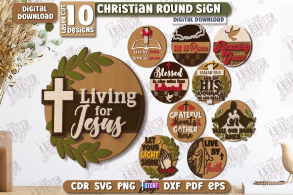 Christian Round Signs Laser Cut Bundle Wall Decor