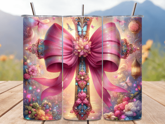 Floral Christian Cross Bow Tumbler Wrap