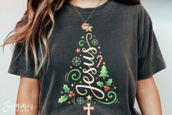 Jesus Christmas Tree Faux Knit PNG for Crafts