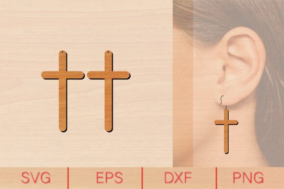 Jesus Cross Wood Earrings Laser Cut SVG