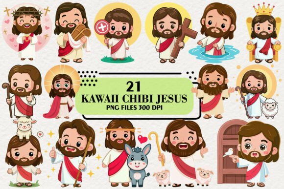 Kawaii Jesus Clipart Bundle: Illustrations for Whimsical Branding