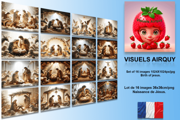 Set of 16 Images Birth of Jesus Illustrations