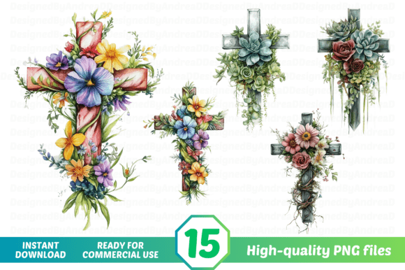 Watercolor Christian Cross Clipart PNG Illustrations